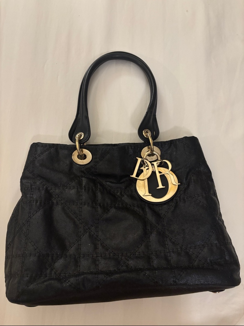 Dior Black Quilted Satchel with Gold Dior Charm